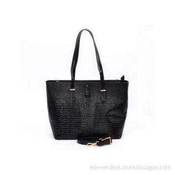 Black Shopper Tote Ladies Leather Shoulder Bags Croco Embos